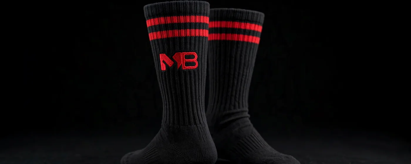 Specialty socks, black with red stripes